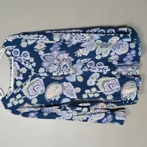 Talbots Blue w Paisley Patterned Blouse w Button Arm Cuffs Size 3X